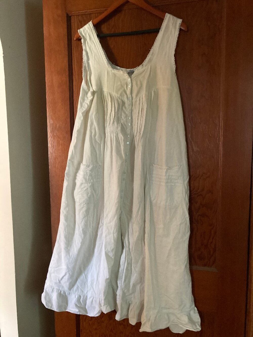 Vintage Lewis Frimel Womens L Nightgown White Cotton Pintuck Ruffle Romantic